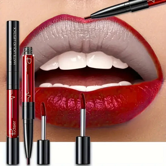 Double-ended lipstick and lip liner from MAIRA'S COLLECTIONS, featuring a sleek design and vibrant color options.