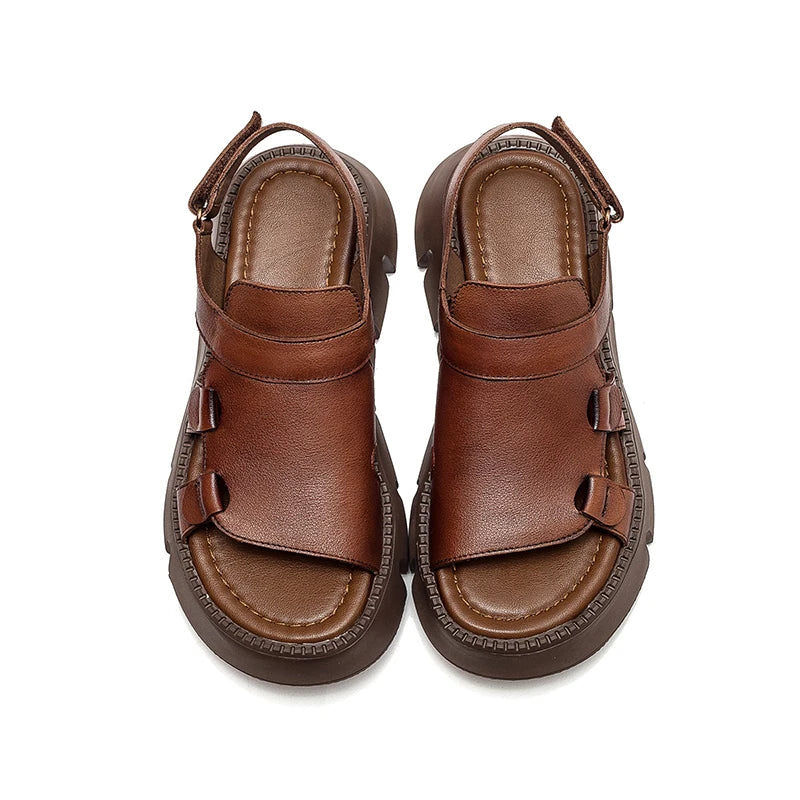 Women's genuine leather wedge sandals with platform soles, casual shoes by MAIRA'S COLLECTIONS, featuring open-toe design and ankle straps.