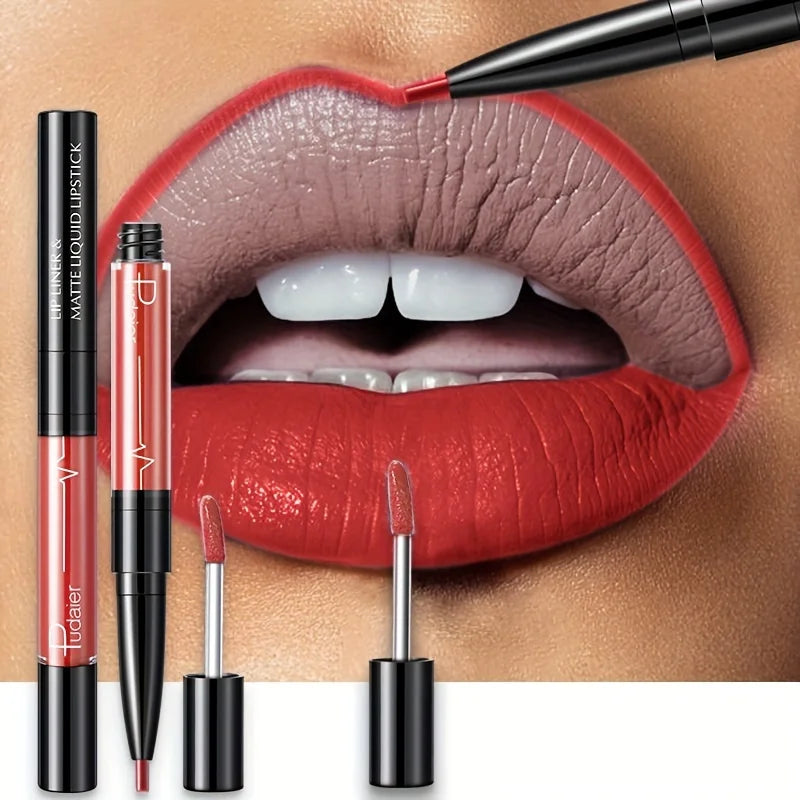 Double-ended lipstick and lip liner by MAIRA'S COLLECTIONS, featuring a sleek design with vibrant color options for lips and contours.