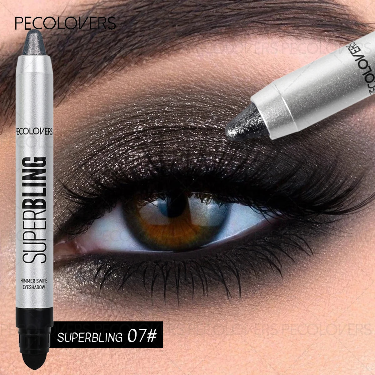 MAIRA'S COLLECTIONS shiny eyeshadow stick with high pigment shimmer eye pen, showcasing a sleek, metallic eye makeup look.