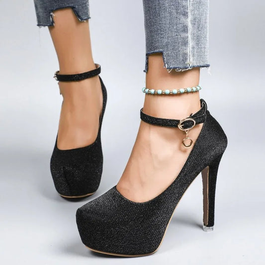 Women's platform thin heel shoes by MAIRA'S COLLECTIONS featuring stylish design and comfortable elevated heel.