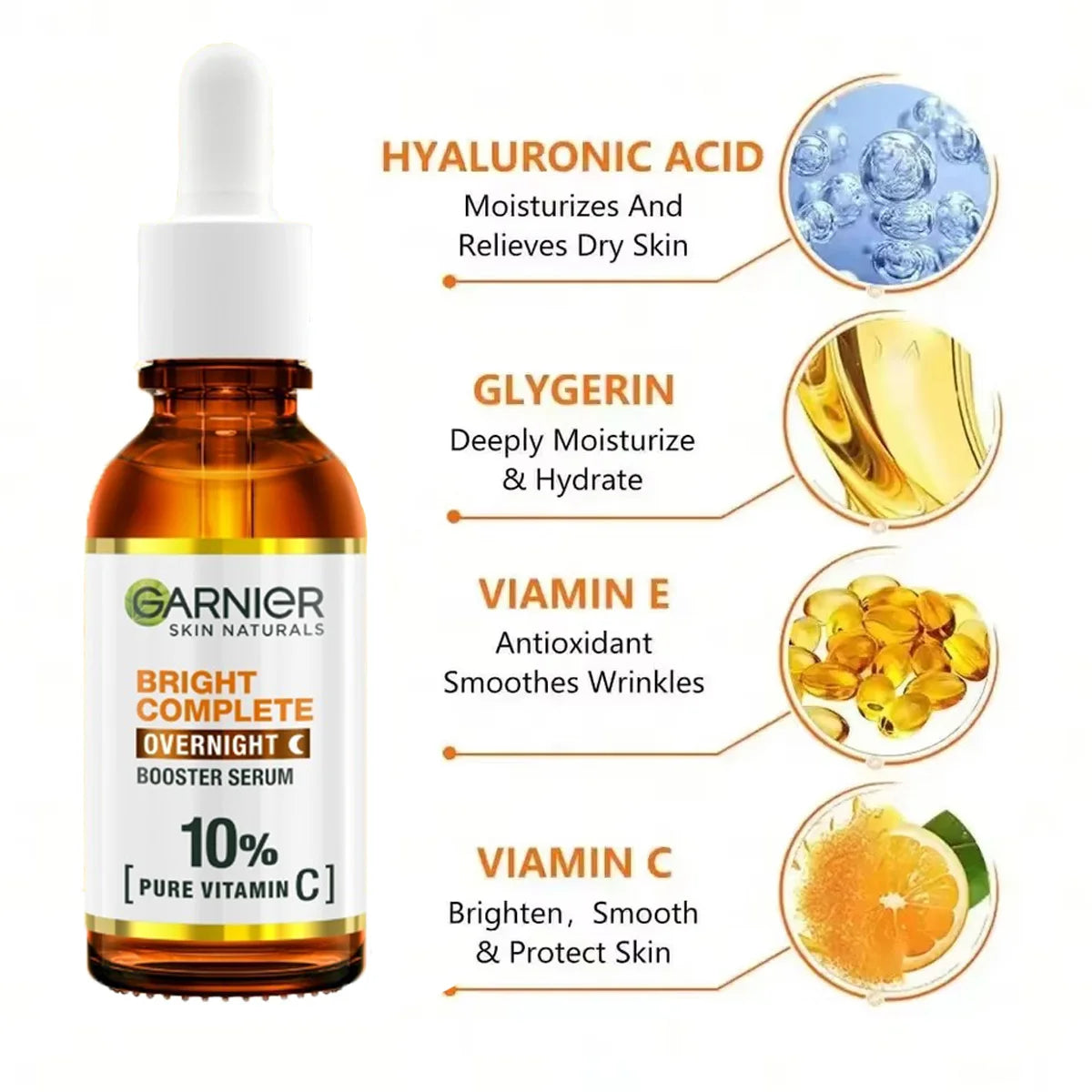 MAIRA'S COLLECTIONS Vitamin C whitening serum with blackhead and pore repair essence, clear bottle with dropper for skincare.
