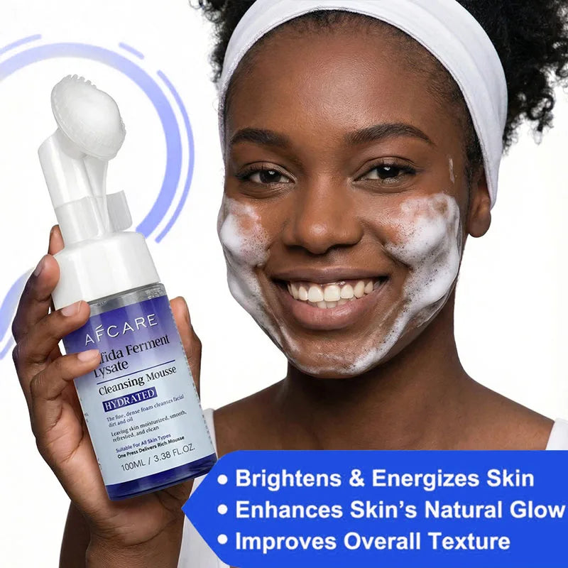 MAIRA'S COLLECTIONS AFCARE Gentle Cleansing Mousse with Bifida Ferment, foaming cleanser in a white pump bottle.