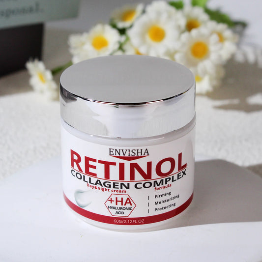 MAIRA'S COLLECTIONS Retinol Collagen Face Cream jar showing smooth cream inside with a sleek white container and elegant label