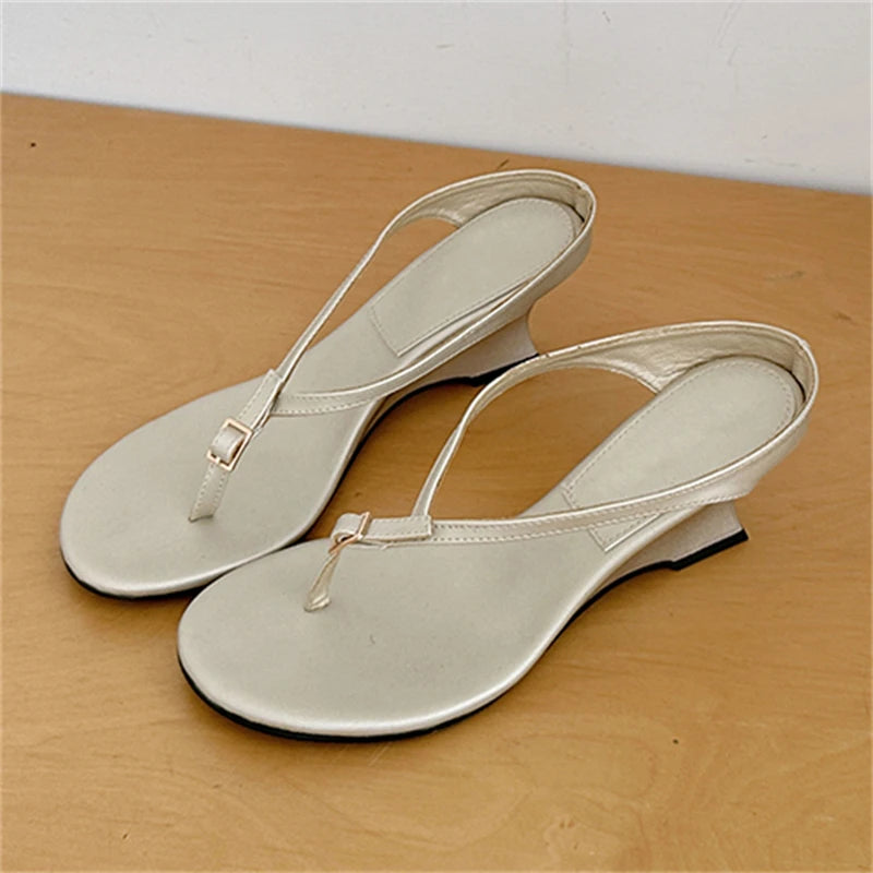 Eilyken Women's Buckle Wedge Sandals with ankle strap in brown leather, featuring a sturdy wedge heel and buckle closure.
