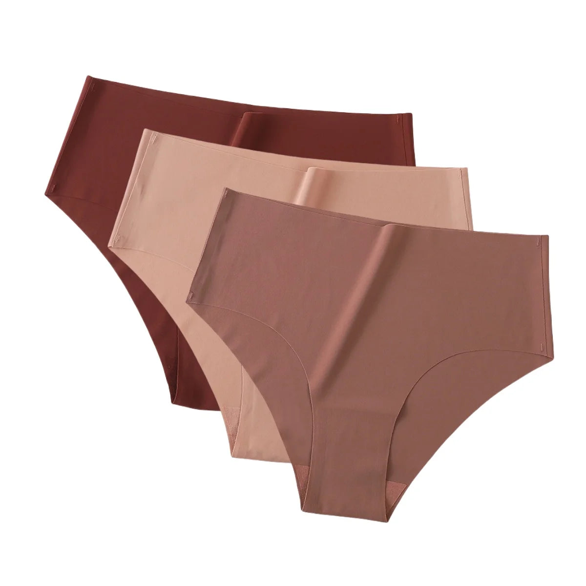 Set of three ice silk high waist seamless panties for women, featuring comfortable, soft fabric from MAIRA'S COLLECTIONS.