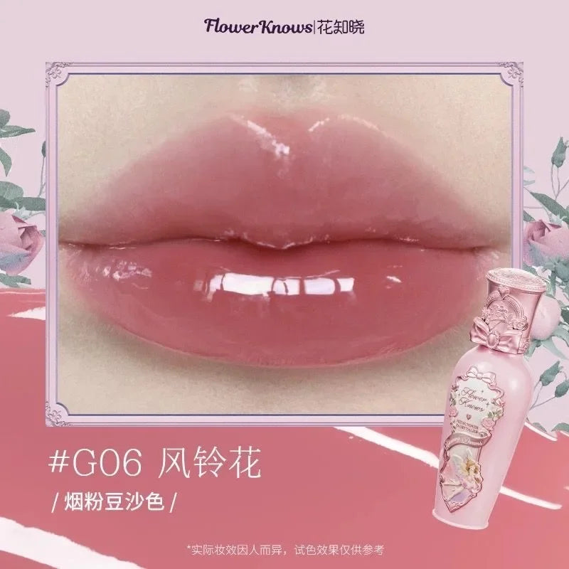 MAIRA'S COLLECTIONS Flower Knows Strawberry Rococo Lip Cream tube with pink floral design and clear cap.