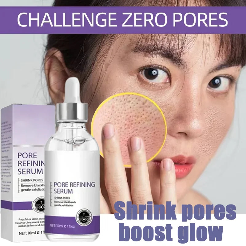 MAIRA'S COLLECTIONS pore minimizing serum with skin tightening and firming essence, featuring a clear bottle and dropper applicator