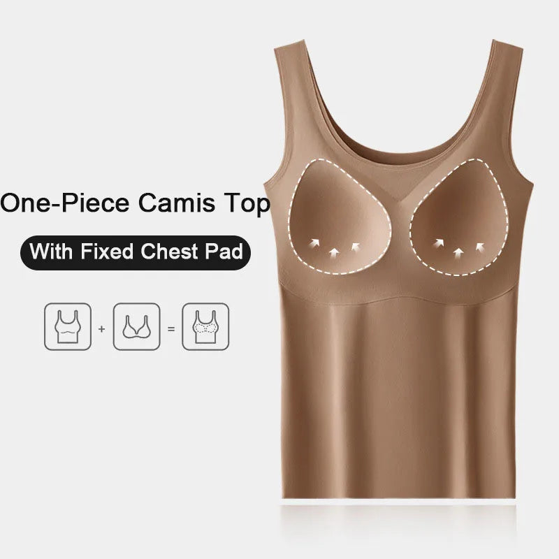 M-2XL Ice Silk seamless one-piece tank top with chest pads from MAIRA'S COLLECTIONS, shown in a close-up view.