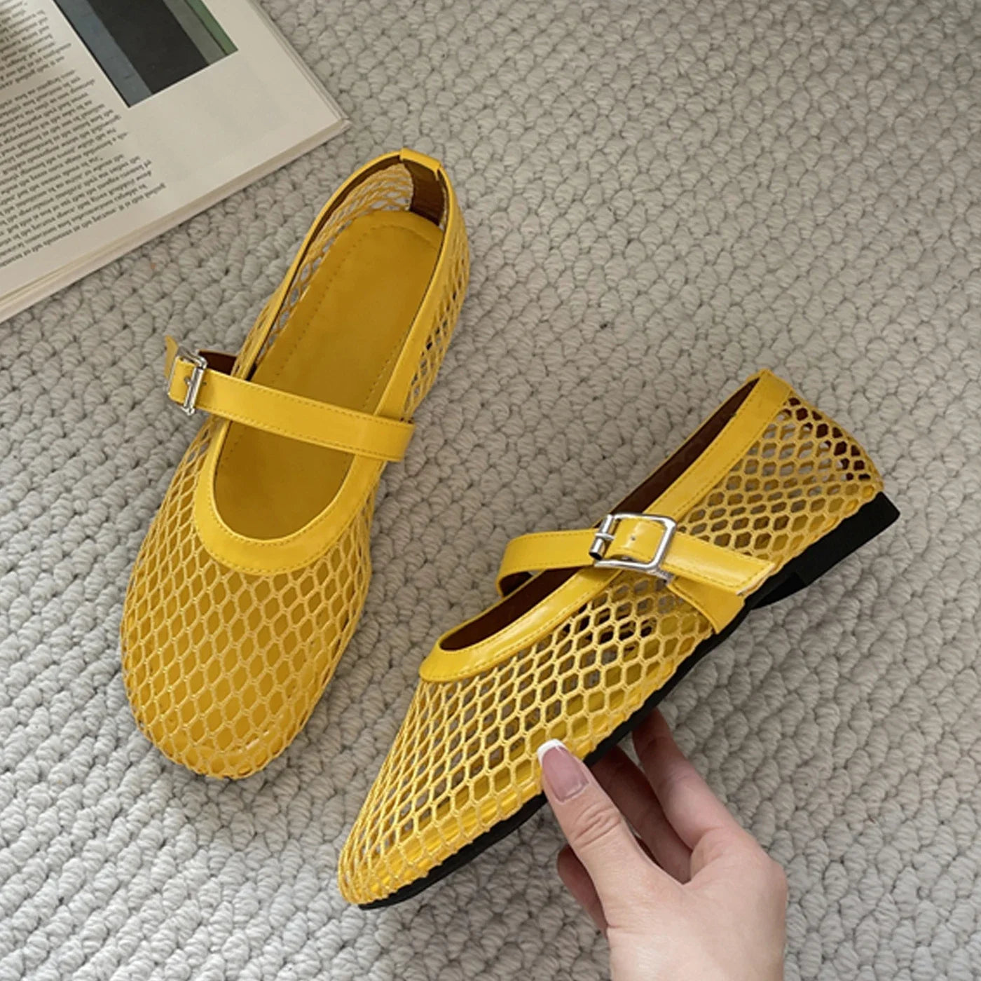 Eilyken Mesh Buckle Flat Sandals by MAIRA'S COLLECTIONS featuring mesh straps and buckle detail for casual summer wear.