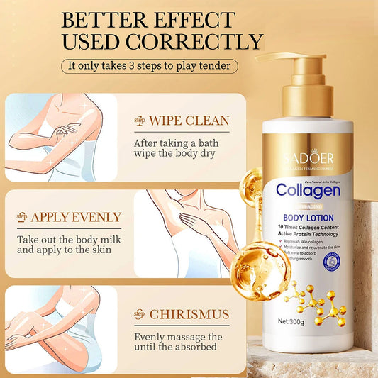 MAIRA'S COLLECTIONS anti-aging collagen body lotion with firming and deep hydration for smooth, youthful skin.