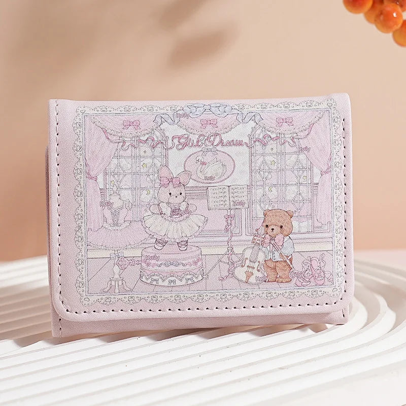 Kawaii Bunny and Bear PU wallet by MAIRA'S COLLECTIONS featuring cute animal designs and pastel color accents.