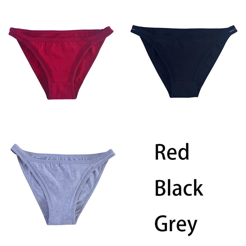 Set of three women's cotton panties by MAIRA'S COLLECTIONS featuring solid color bikini-style mesh underpants.