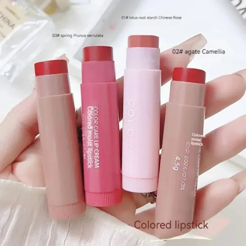 MAIRA'S COLLECTIONS moisturizing lip balm with glossy lip glaze, showing smooth, shiny lips in a close-up shot.