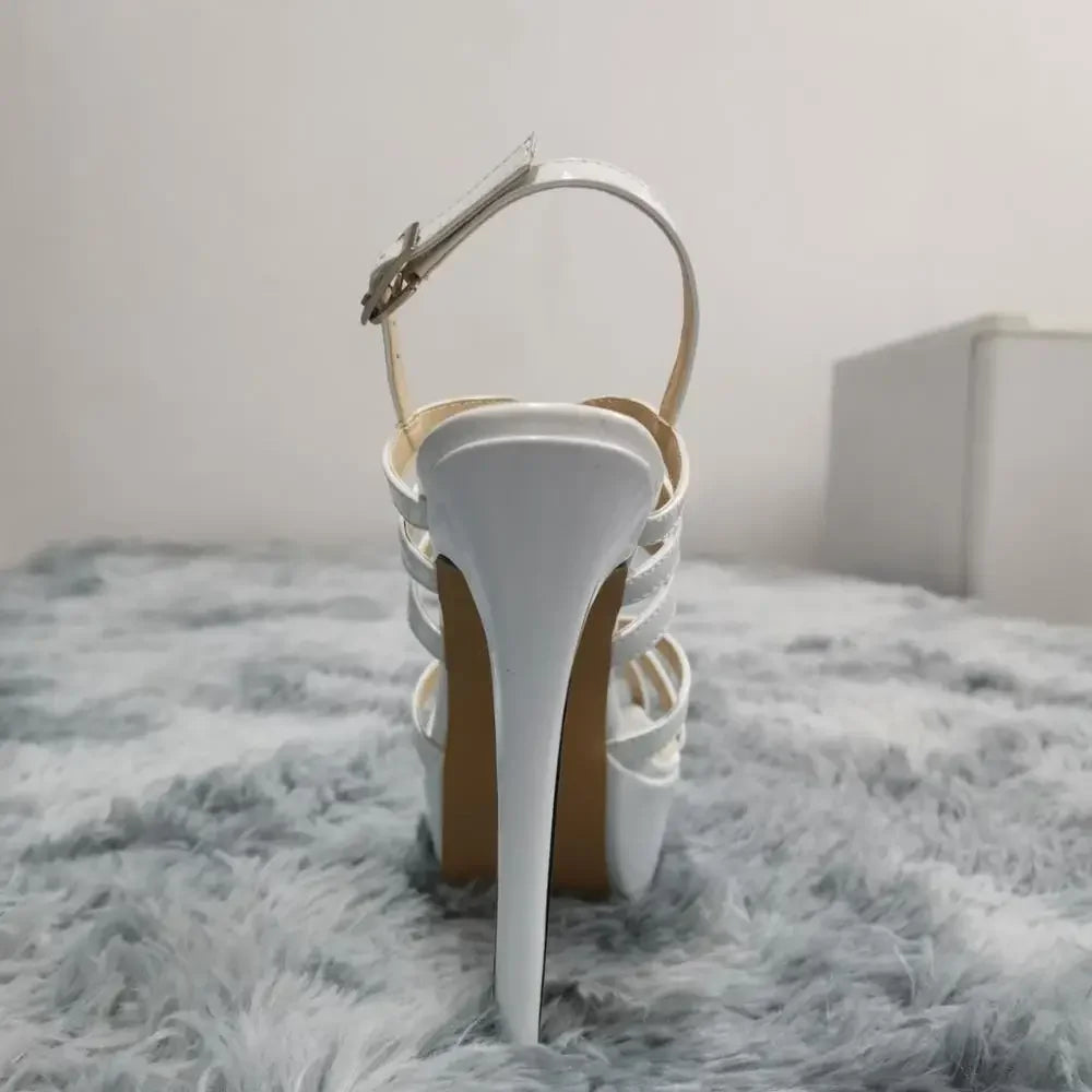 Women's 14cm platform high heel sandals with ankle strap from MAIRA'S COLLECTIONS, featuring stylish open-toe pumps.