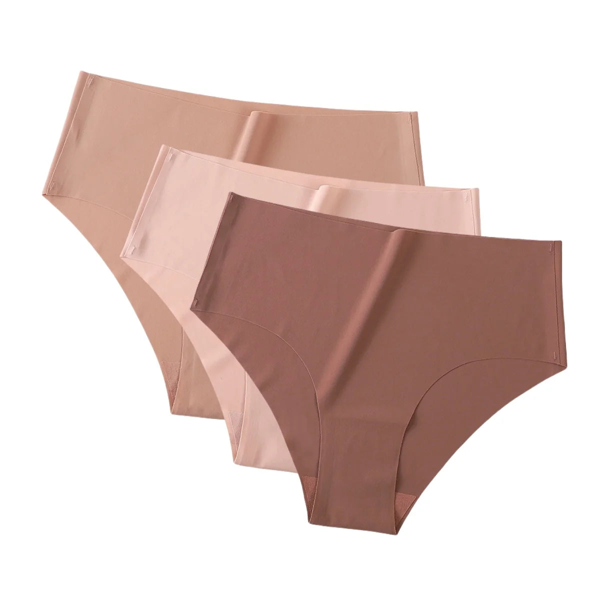 Set of three MAIRA'S COLLECTIONS ice silk women's high waist seamless panties, soft and comfortable for everyday wear.