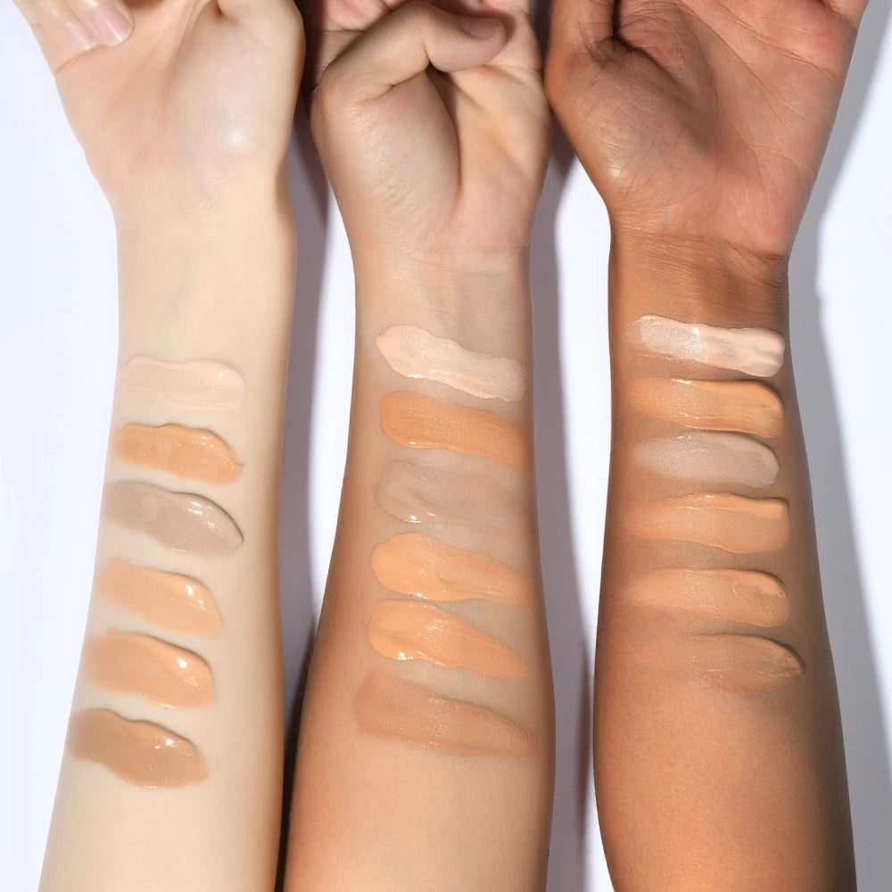 MAIRA'S COLLECTIONS matte liquid foundation in 6 shades, featuring oil control and waterproof formula, displayed in the image.
