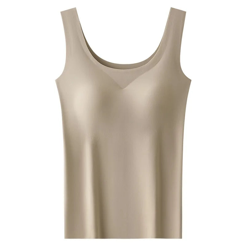 M-2XL Ice Silk seamless one-piece tank top with chest pads by MAIRA'S COLLECTIONS, shown in light blue fabric.