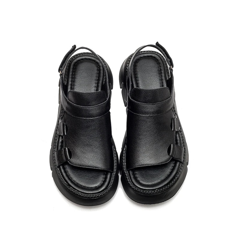 Women's genuine leather wedge sandals with platform soles, casual shoes by MAIRA'S COLLECTIONS, shown on a neutral background.