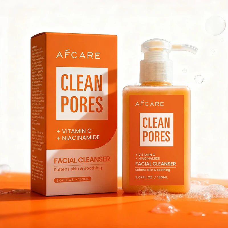 Natural Vitamin C face wash by MAIRA'S COLLECTIONS featuring a deep clean and brightening cleanser in a clear tube with a white cap.