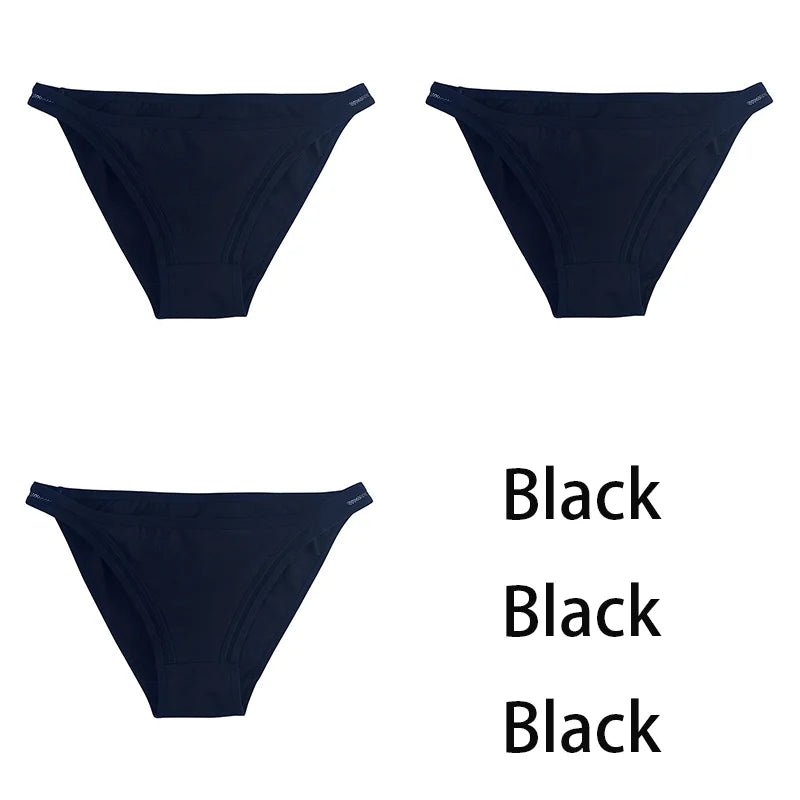 Three pairs of MAIRA'S COLLECTIONS women's cotton panties with mesh panels, solid color bikini-style underpants for women.