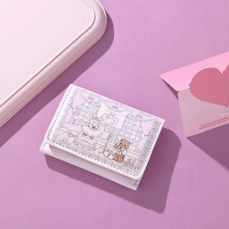 Kawaii Bunny and Bear PU wallet by MAIRA'S COLLECTIONS featuring cute pastel design and animal illustrations.