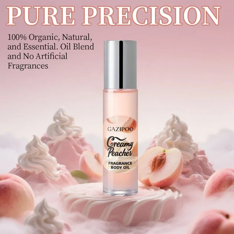 Peach Roll-On Perfume for Women by MAIRA'S COLLECTIONS, featuring a sleek bottle with a peach-scented fragrance and long-lasting aroma.