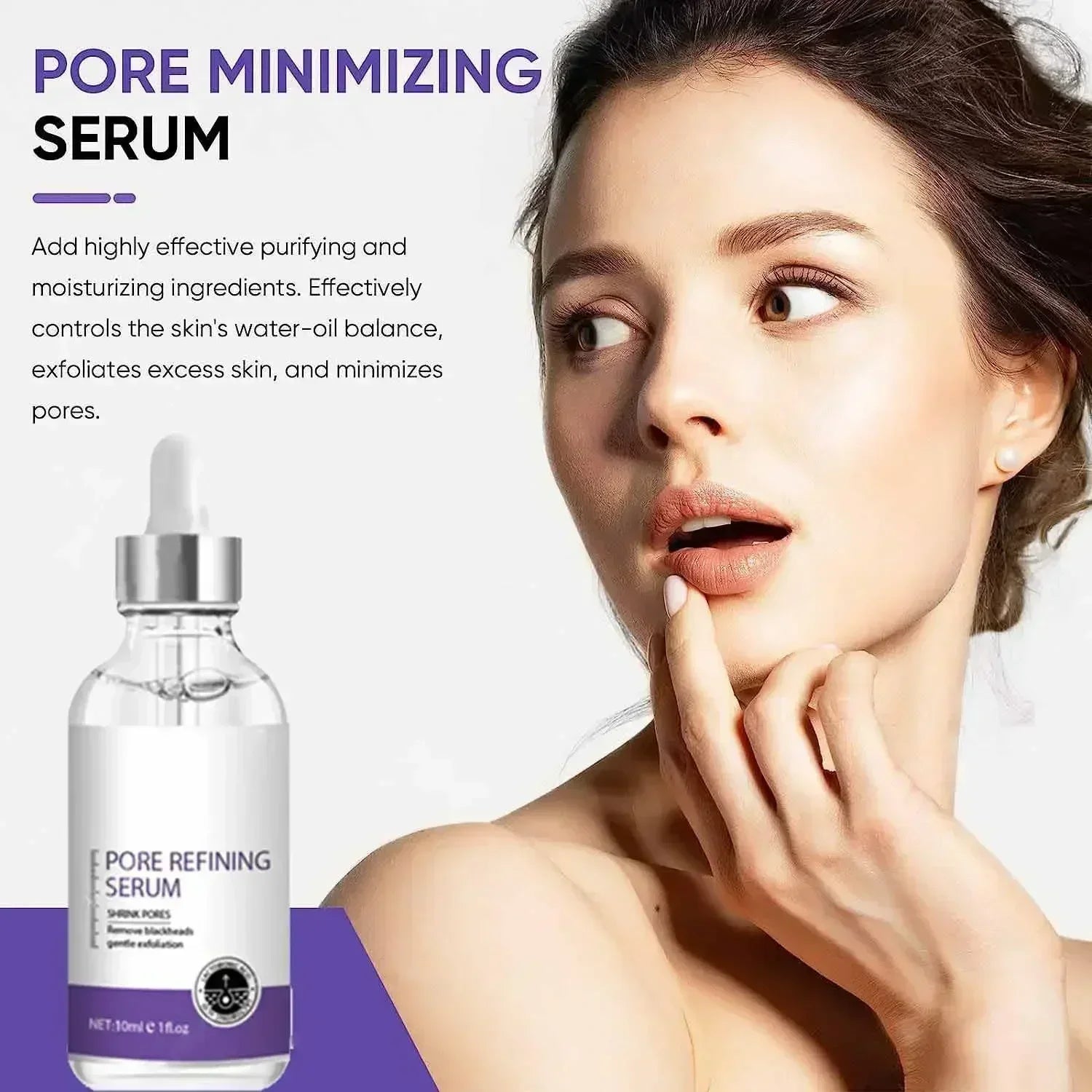 MAIRA'S COLLECTIONS pore minimizing serum in a sleek bottle, featuring a clear, lightweight essence for skin tightening and firming.
