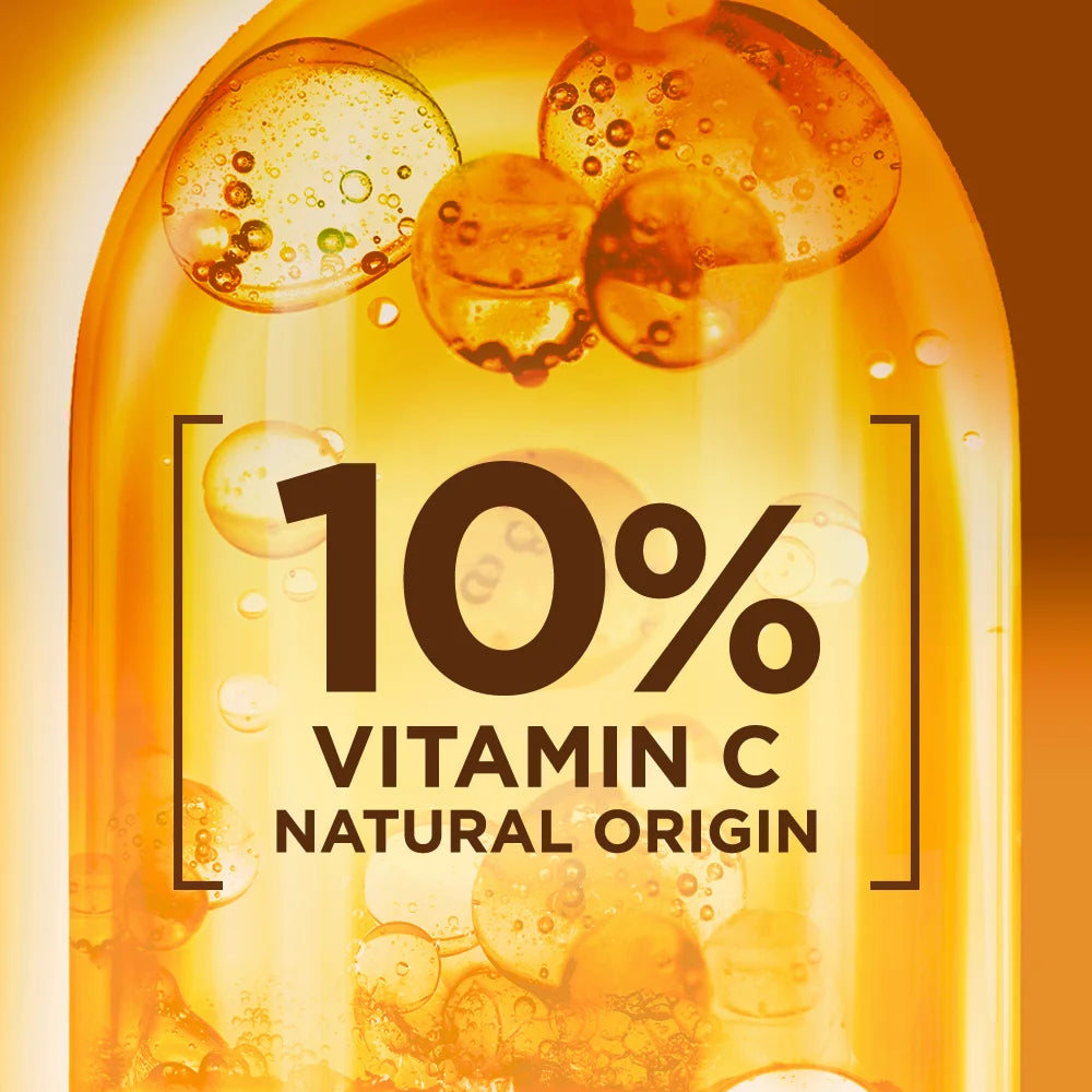 Vitamin C whitening serum by MAIRA'S COLLECTIONS featuring clear bottle, dropper, and vibrant orange liquid for skin brightening.