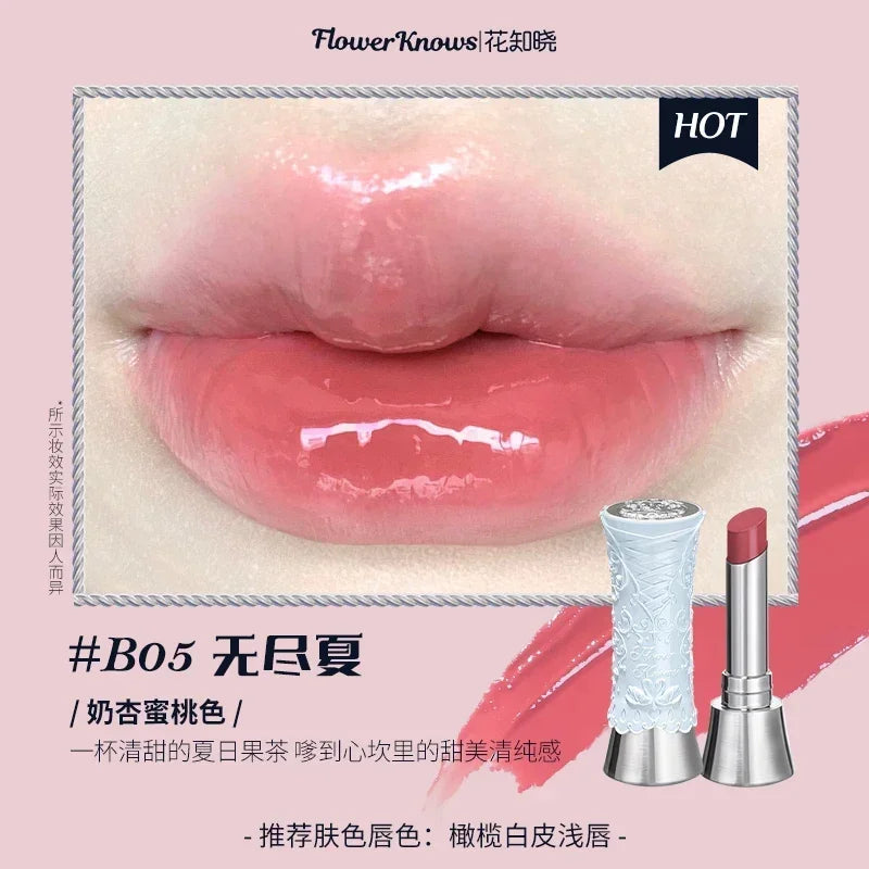 Flower Knows Strawberry Rococo Lip Cream by MAIRA'S COLLECTIONS, featuring a smooth pink lip cream tube with floral accents.