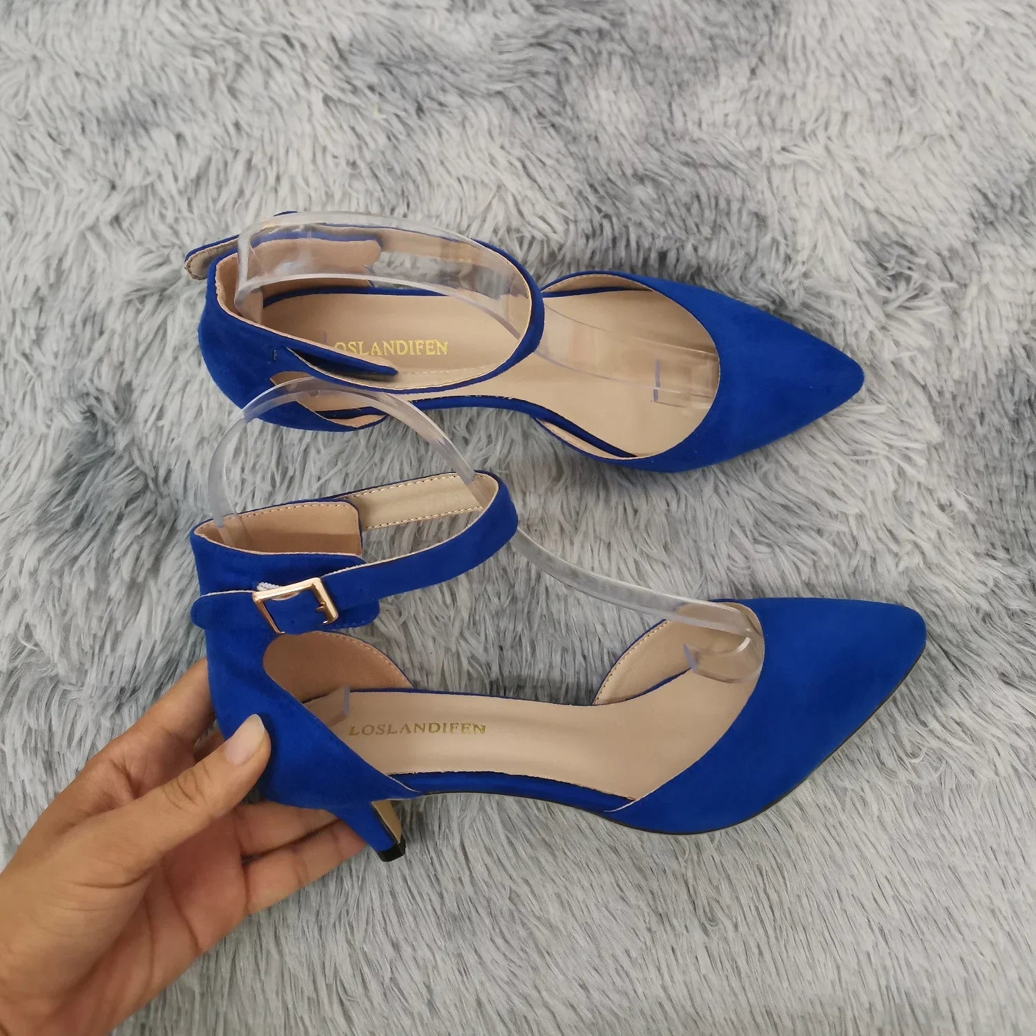 Women's suede ankle strap sandals with 5cm heels from MAIRA'S COLLECTIONS, perfect for wedding shoes and elegant occasions.