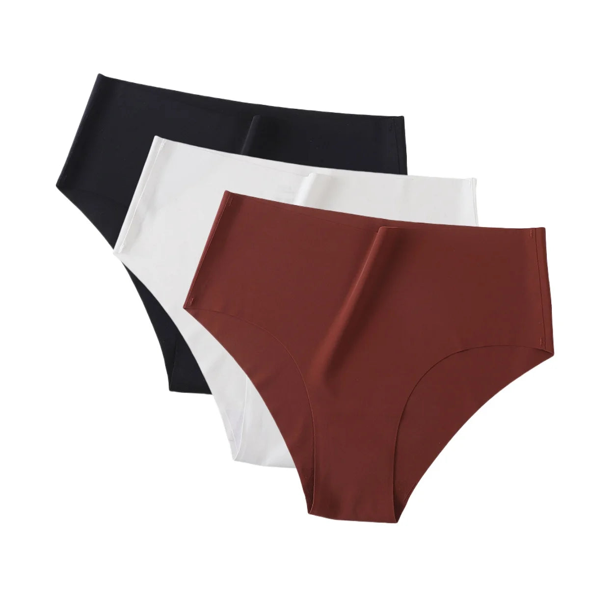 Set of three MAIRA'S COLLECTIONS ice silk high waist seamless panties for women, shown in soft, smooth fabric and comfortable fit.