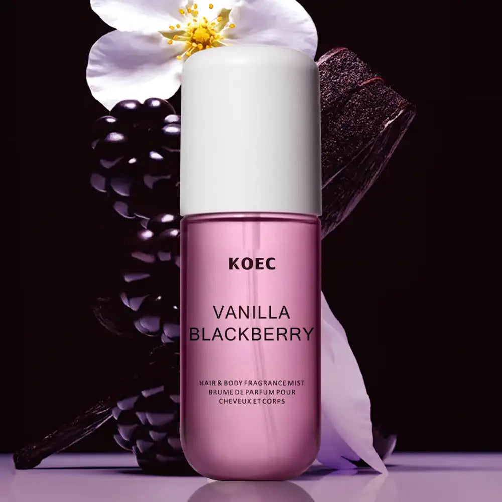 Vanilla Blackberry fragrance mist by MAIRA'S COLLECTIONS, featuring a clear bottle with a purple and vanilla-colored label.