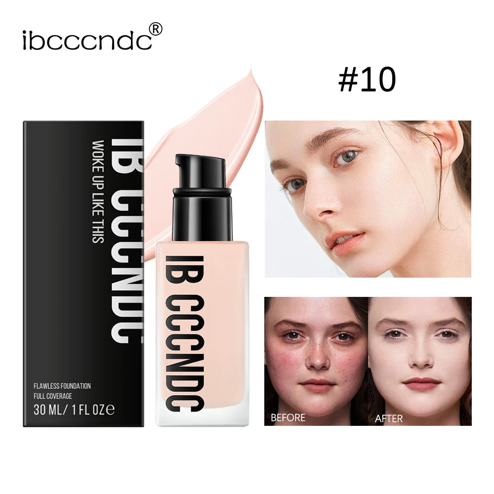 MAIRA'S COLLECTIONS matte liquid foundation with oil control and waterproof formula in six shades, shown in a sleek bottle.