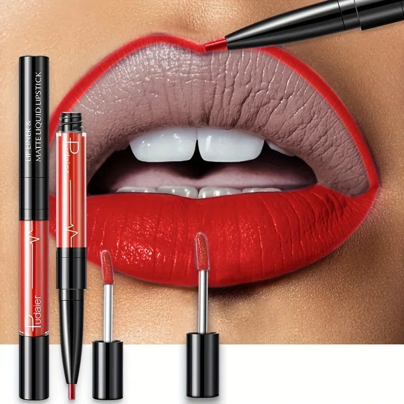 Double-ended lipstick and lip liner by MAIRA'S COLLECTIONS featuring a sleek design with vibrant lip color and precise liner.