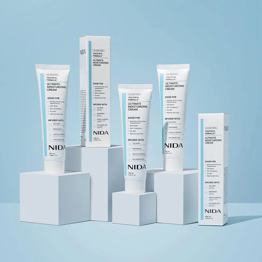 MAIRA'S COLLECTIONS NIDA Rejuvenating Cream with hydrating and skin repair benefits for all skin types, shown in a sleek jar.