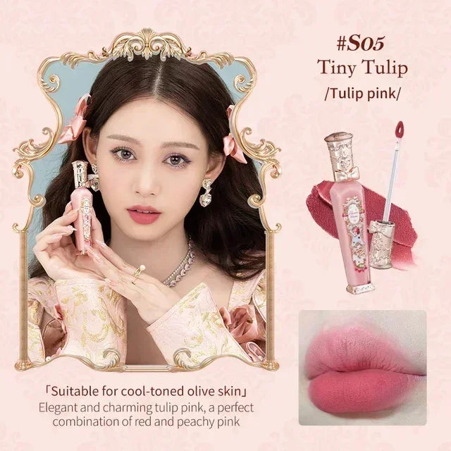 Flower Knows Strawberry Rococo Lip Cream by MAIRA'S COLLECTIONS, showing the vibrant pink tube with floral design and product label.