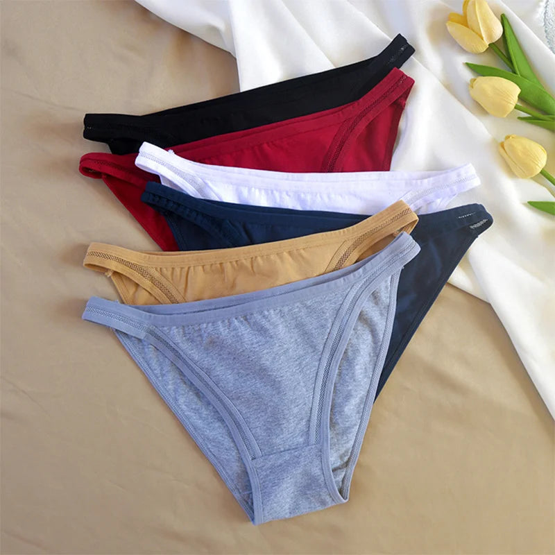 Set of three women's cotton panties by MAIRA'S COLLECTIONS featuring solid color bikini style with breathable mesh fabric.
