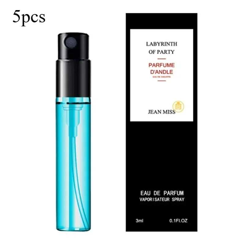 Q Style Pheromone Perfume Set by MAIRA'S COLLECTIONS with five 3ml bottles, featuring sleek packaging and elegant design.