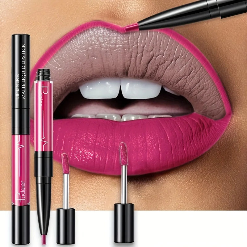 Double-ended lipstick and lip liner from MAIRA'S COLLECTIONS, featuring two makeup applicators with matching shades.