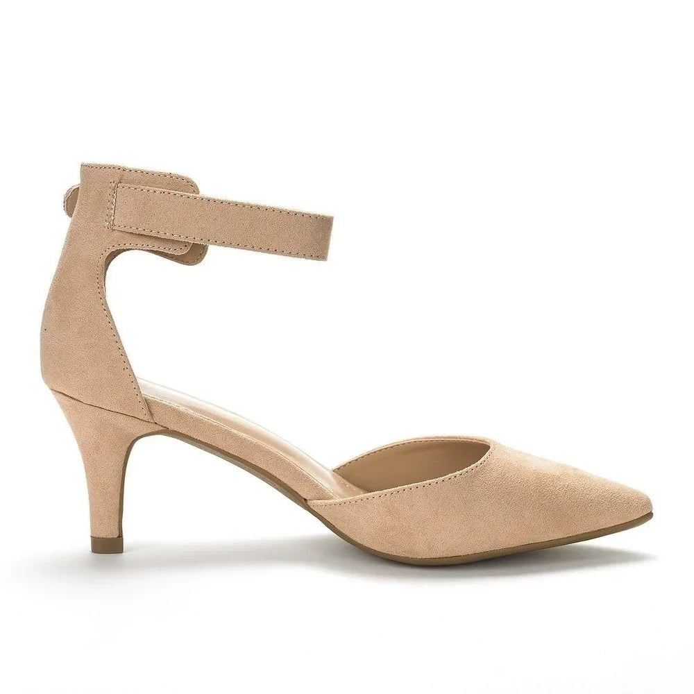 Women's suede ankle strap sandals with 5cm heel, ideal for weddings, by MAIRA'S COLLECTIONS, showing the stylish shoe design.