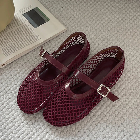 Eilyken Mesh Buckle Flat Sandals by MAIRA'S COLLECTIONS featuring mesh straps and buckle closure, stylish and comfortable footwear.