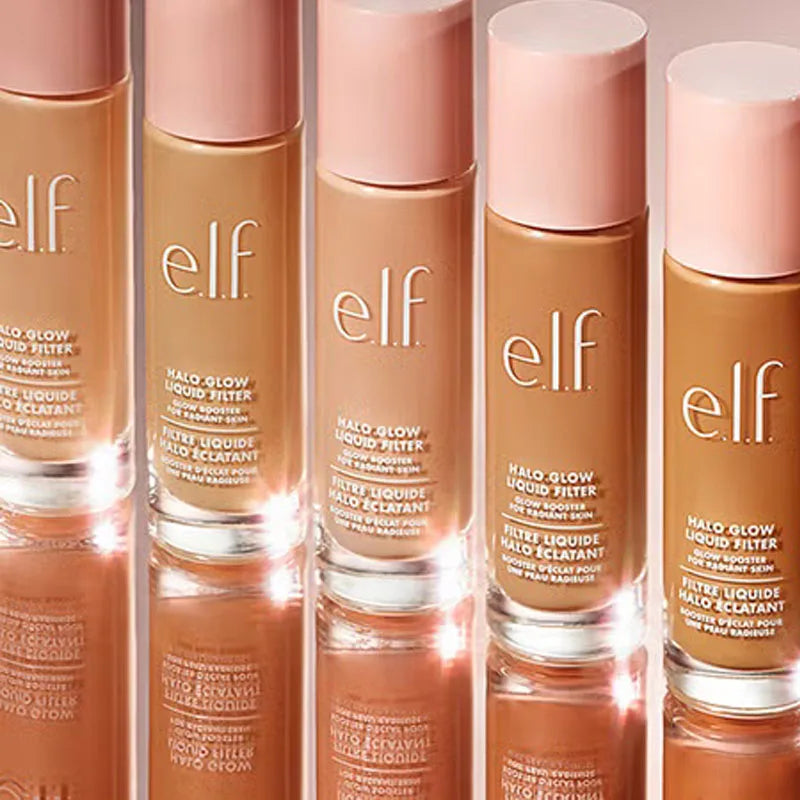 ELF Halo Glow Liquid Filter Primer by MAIRA'S COLLECTIONS, showcasing the shimmering, luminous primer bottle with a pump dispenser.