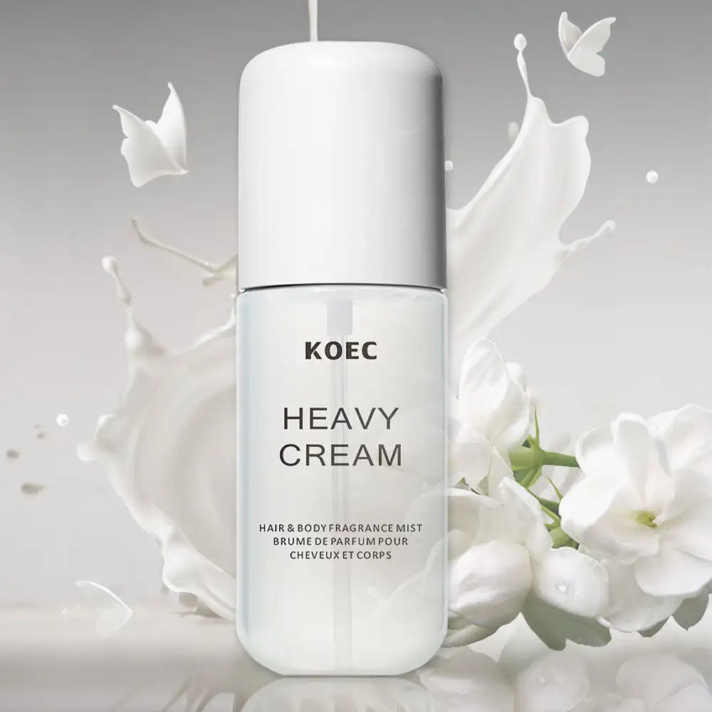 KOEC fragrance mist by MAIRA'S COLLECTIONS, 50ml bottle with jasmine, vanilla, and lemon scent notes, elegant perfume design