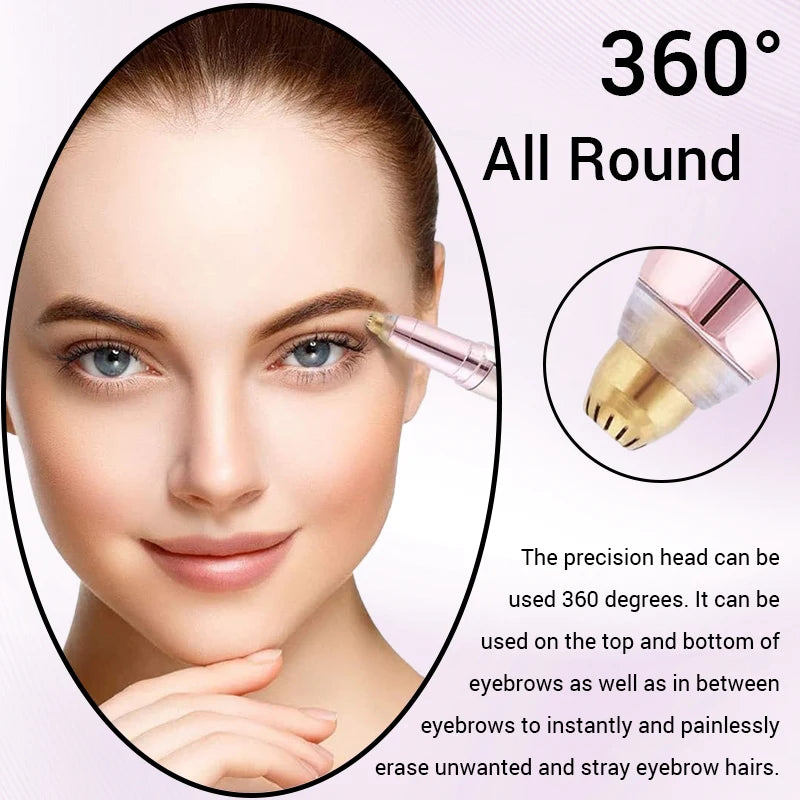 Mini electric eyebrow trimmer from MAIRA'S COLLECTIONS showing a compact, handheld hair removal shaver for painless eyebrow grooming.