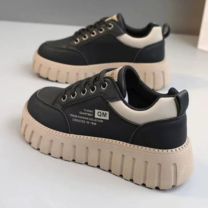 Women's white platform sneakers with thick soles by MAIRA'S COLLECTIONS, casual shoes featuring a stylish and comfortable design.