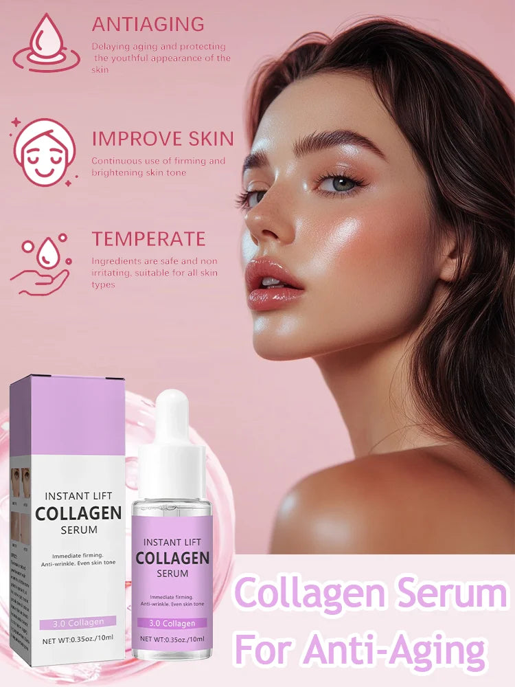MAIRA'S COLLECTIONS Collagen Face Serum with anti-aging and wrinkle care, featuring a sleek dropper bottle and smooth serum texture.