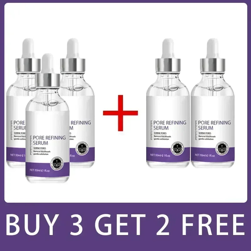 MAIRA'S COLLECTIONS pore minimizing serum with skin tightening and firming essence, clear bottle showing the product inside.