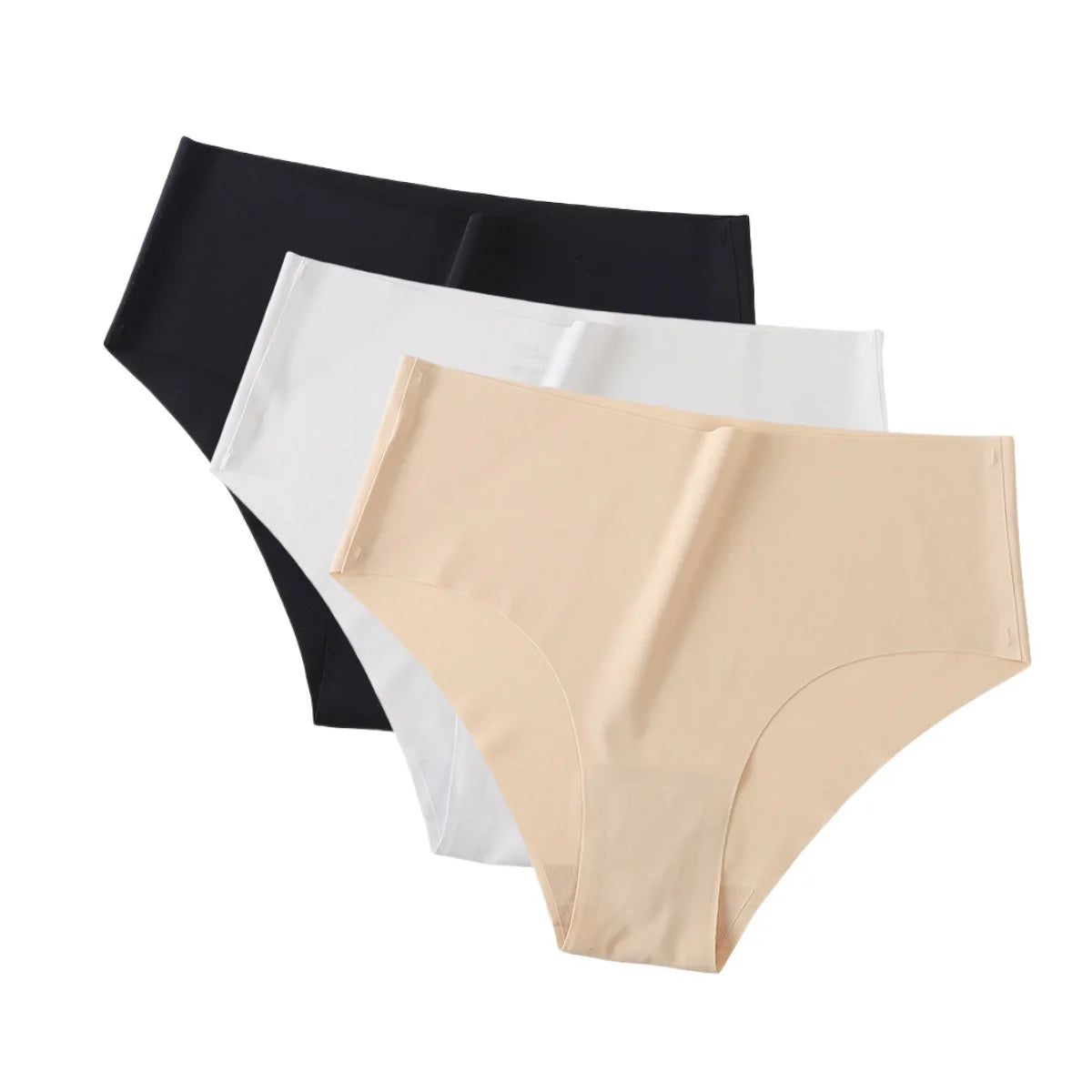 Set of three MAIRA'S COLLECTIONS ice silk high waist seamless panties for women, soft, comfortable, and form-fitting.