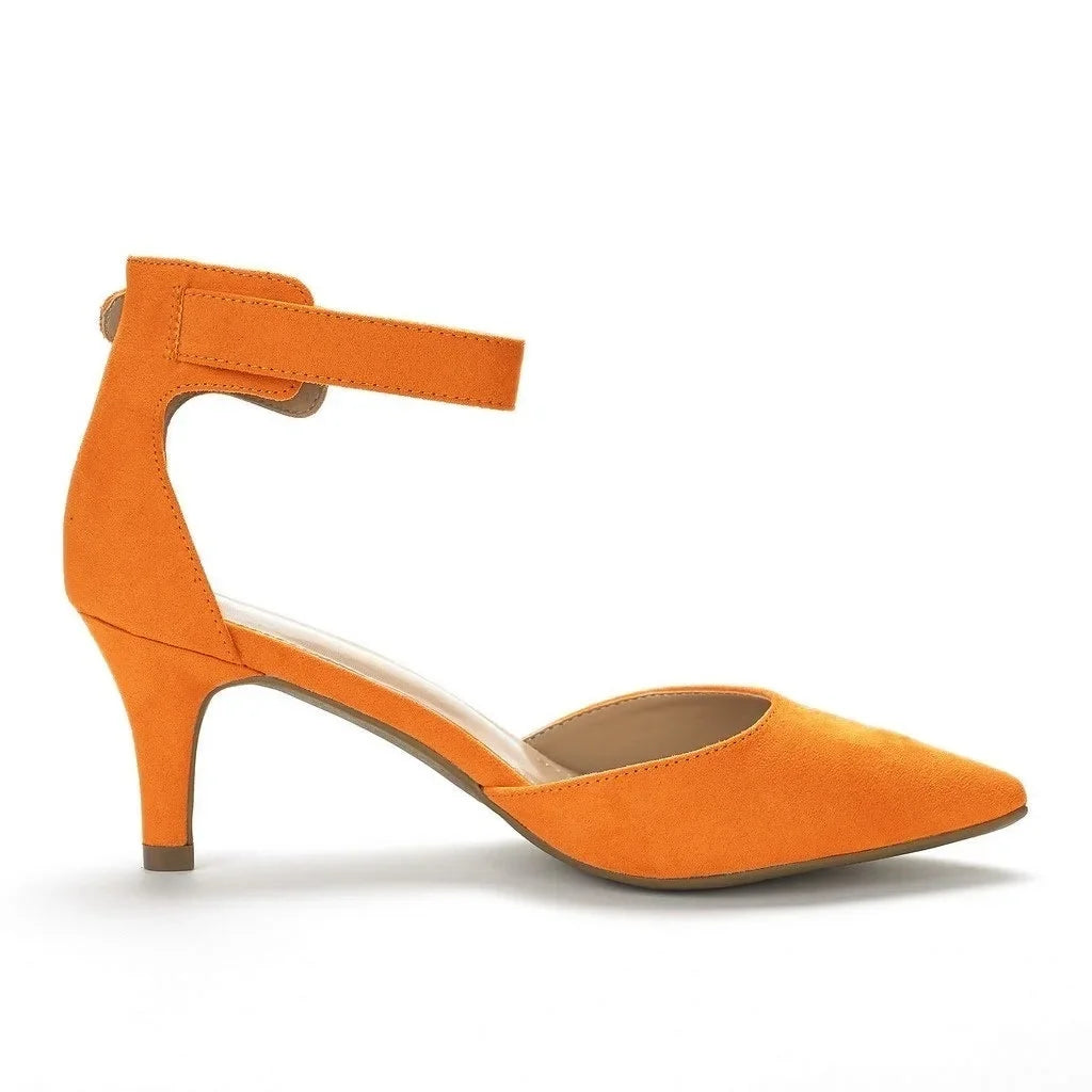 Women's suede ankle strap wedding sandals with 5cm heel from MAIRA'S COLLECTIONS, featuring elegant design and comfortable fit.
